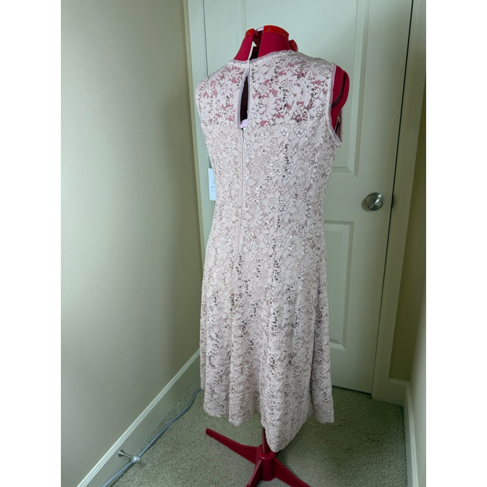NWT Women's SLNY Plus 16 Blush Lace Sequin Midi Dress with Shrug 2PC Set - Picture 10 of 14